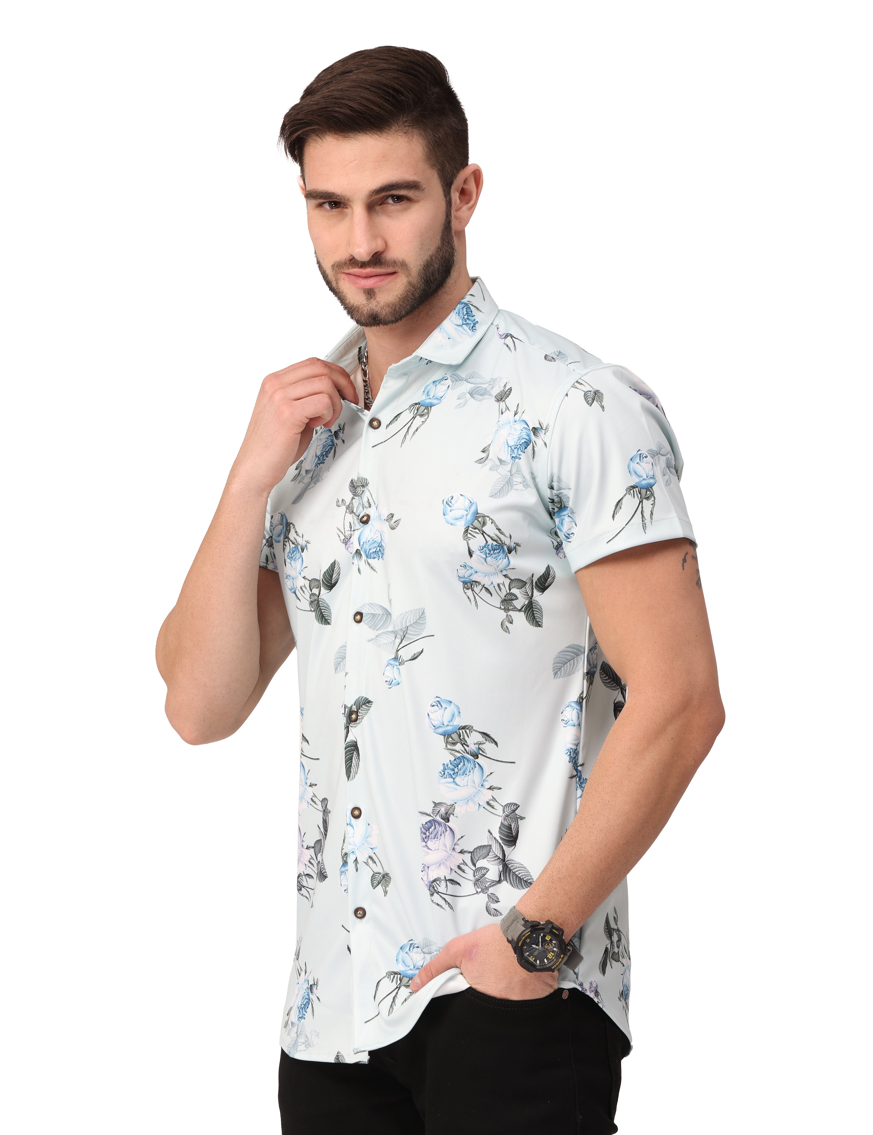 Floral White Half Sleeve Shirt